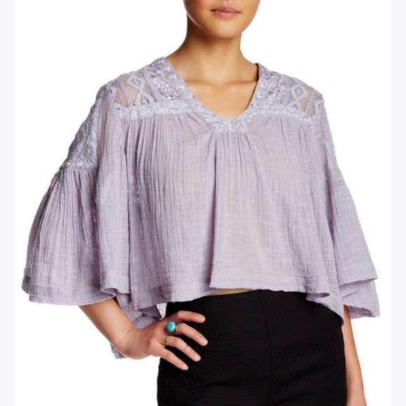 FREE PEOPLE Lavender Carry Me Away Gauze Top sz M - Picture 8 of 8